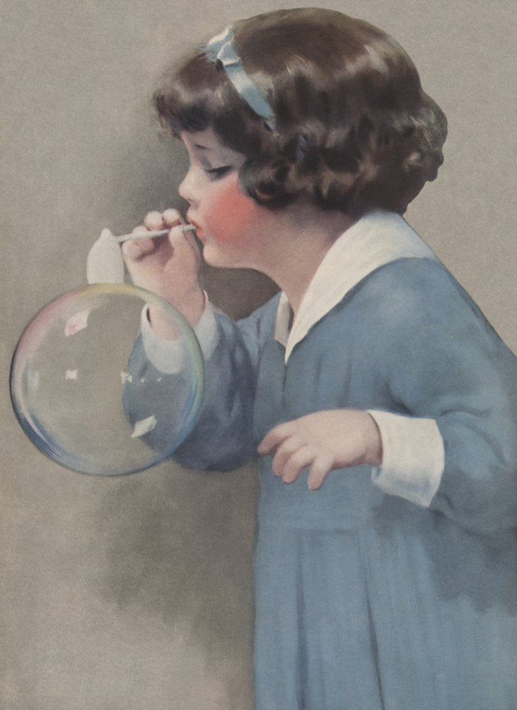 Detail of Illustration of Young Girl Blowing a Bubble by Bessie Pease Gutmann