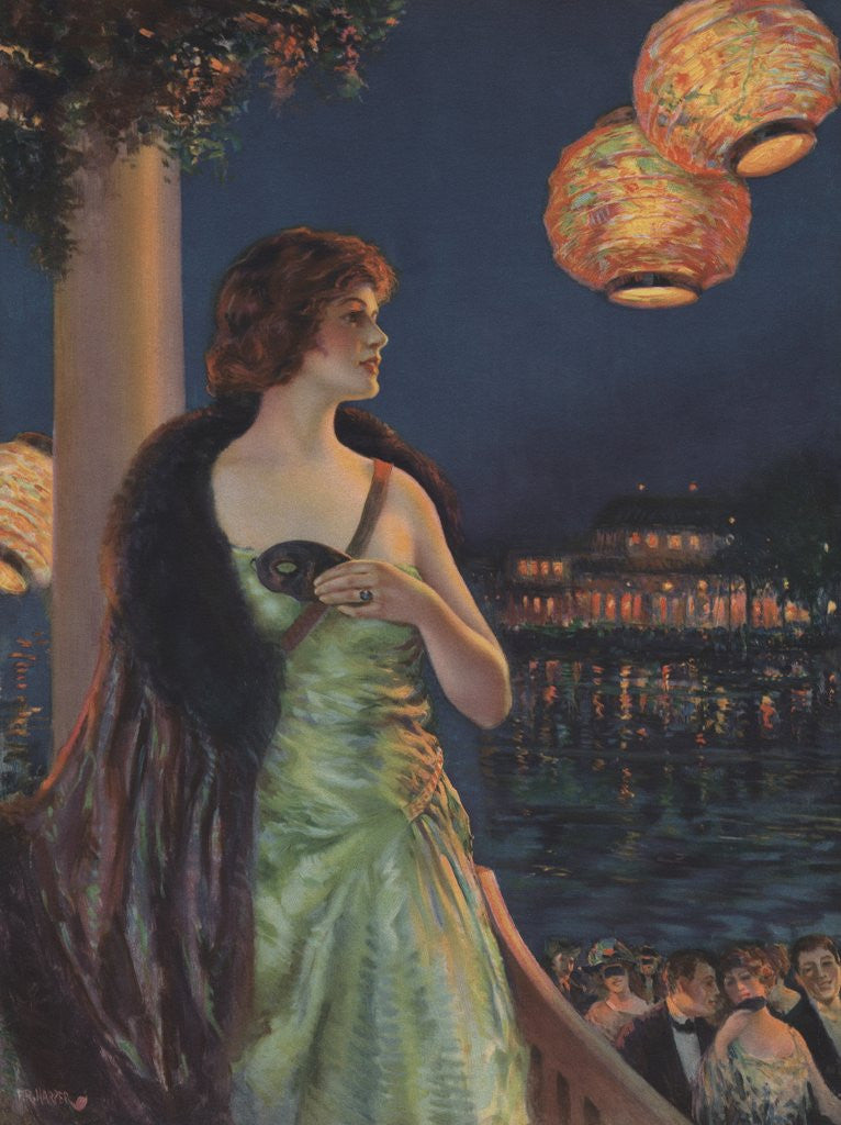 Detail of Illustration of Woman at Masked Ball by F.R. Harper