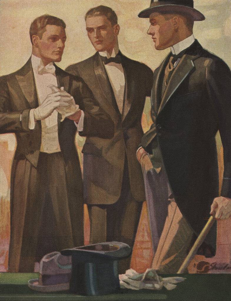 Detail of Illustration of Three Men Preparing to Go Out by Anonymous