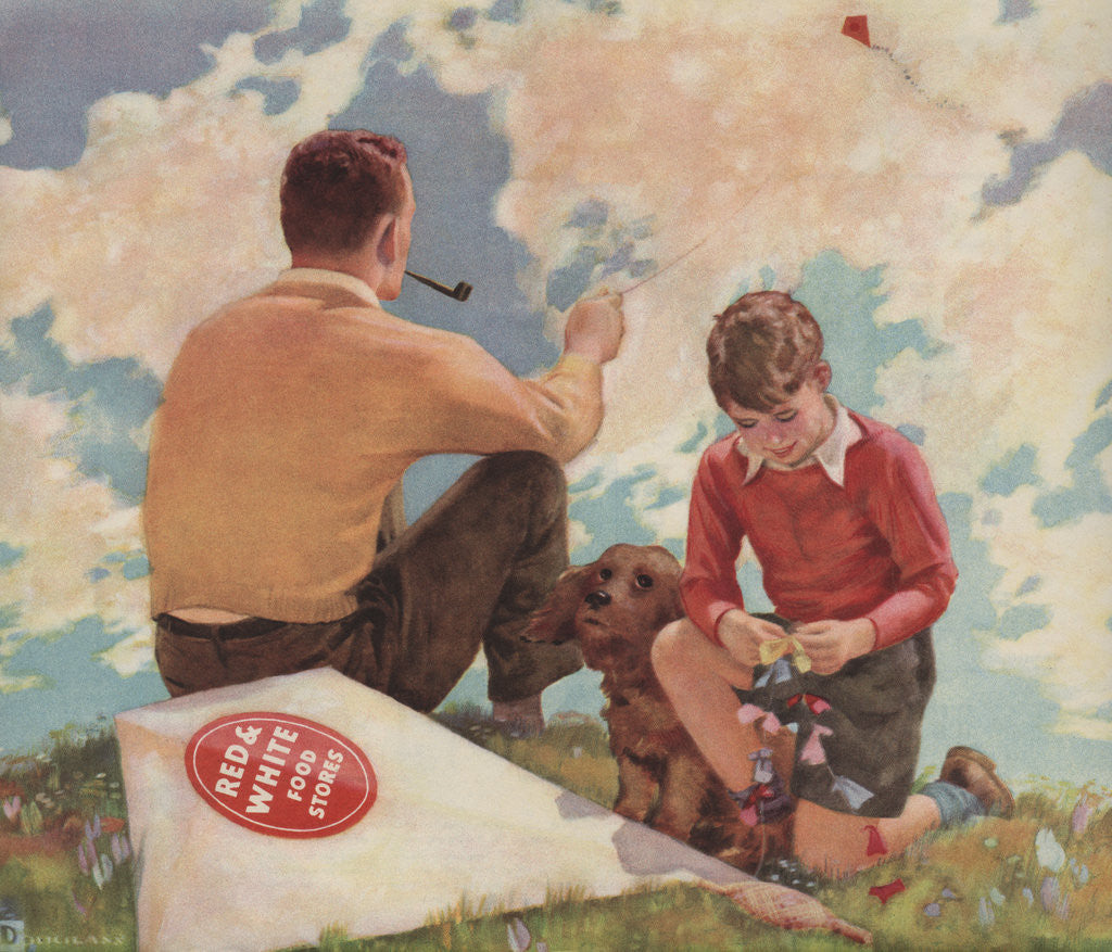 Detail of Illustration of Father and Son Flying Kites by Douglass Crockwell