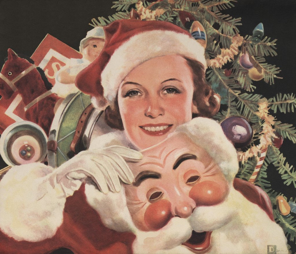 Detail of Illustration of Woman with Santa Claus Mask by Anonymous
