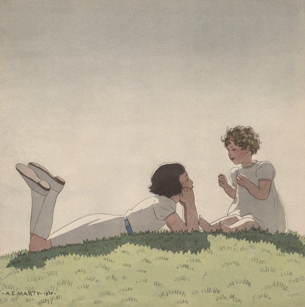 Detail of Illustration of Sisters Talking on Hill by Andre Edouard Marty
