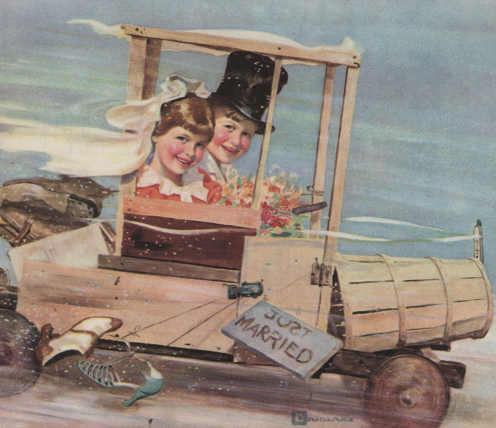 Detail of Illustration of Young Couple in a Soap Box Car by Douglass Crockwell