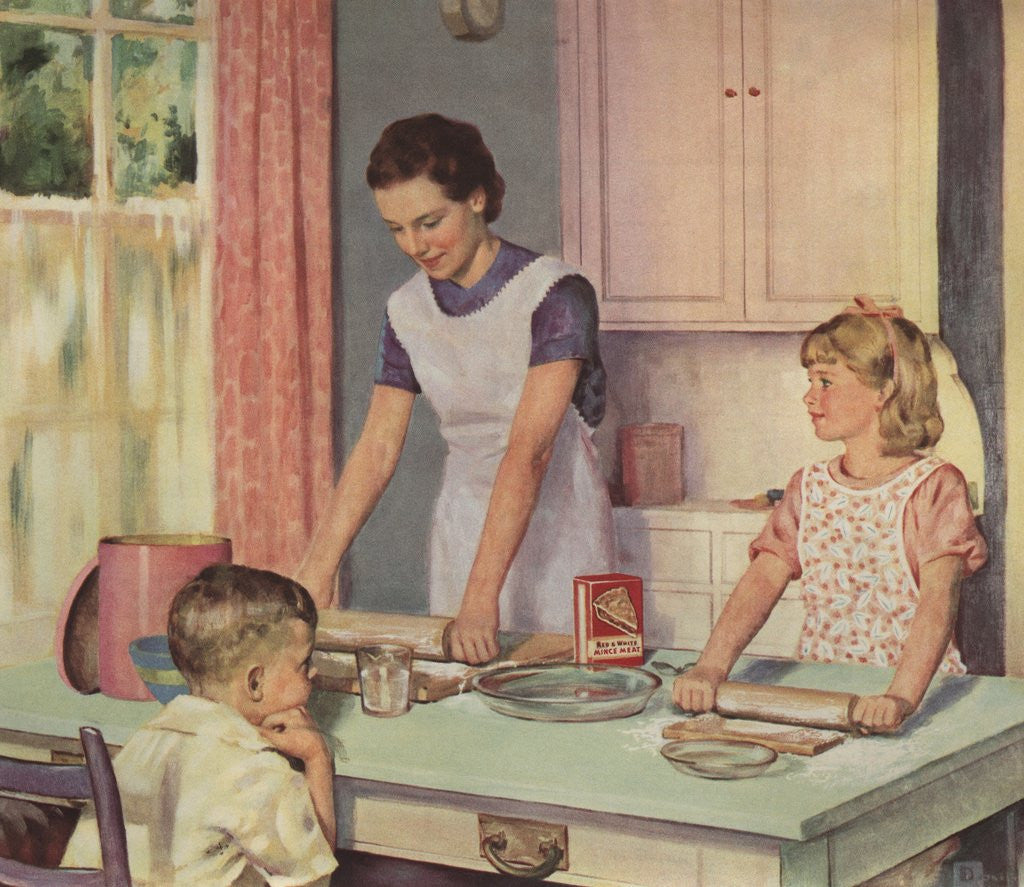 Detail of Illustration of Mother and Daughter Baking Together by Douglass Crockwell