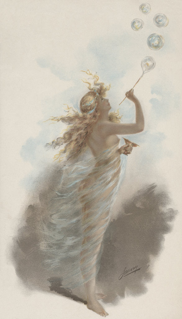 Detail of Illustration of Young Woman Blowing Bubbles by Anonymous