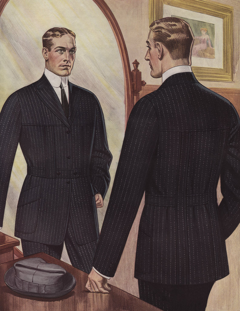 Detail of Royal Tailors Illustration of Man Looking in Mirror by Anonymous