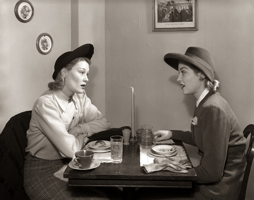 Detail of 1940s 2 Women Dining Talking Restaurant Table by Anonymous