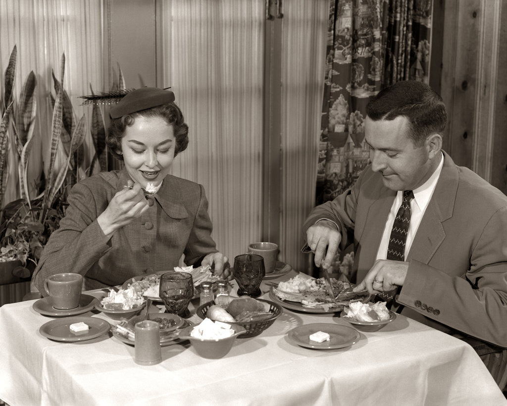 Detail of 1950s Couple Man Woman Dining In Restaurant by Anonymous