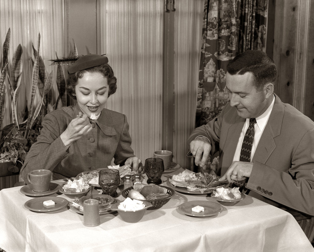 Detail of 1950s Couple Man Woman Dining In Restaurant by Corbis