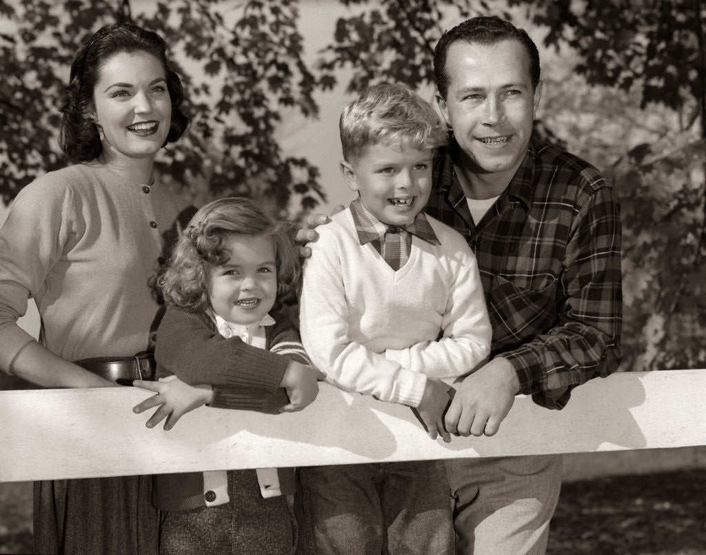 Detail of 1950s Family Outside Mother Father Son Daughter by Corbis