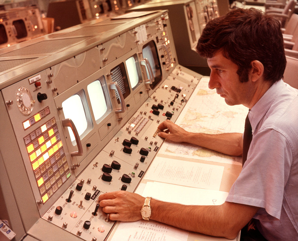 Detail of 1970s Man Sitting At Control Panel Of NASA Mission Control by Anonymous
