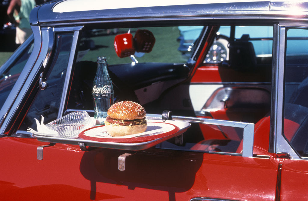Detail of Food Tray On Antique Car Window by Corbis