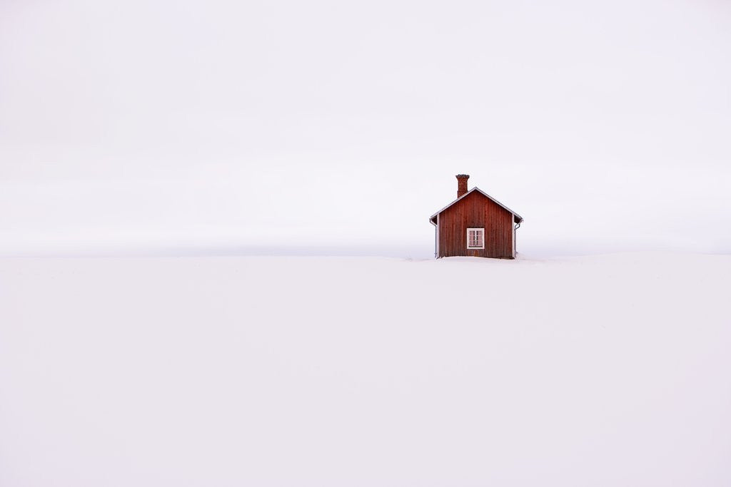 Detail of Red Wooden House Surrounded by Snow by Anonymous
