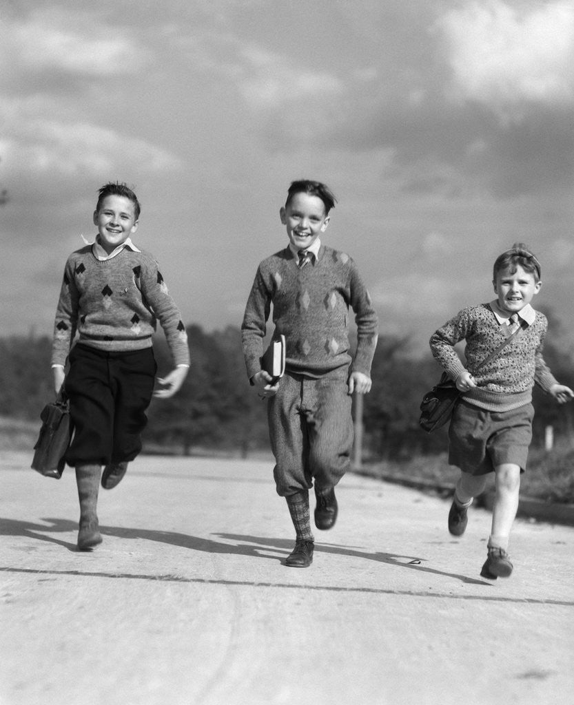 Detail of 1930s Three Boys Running School Books by Anonymous