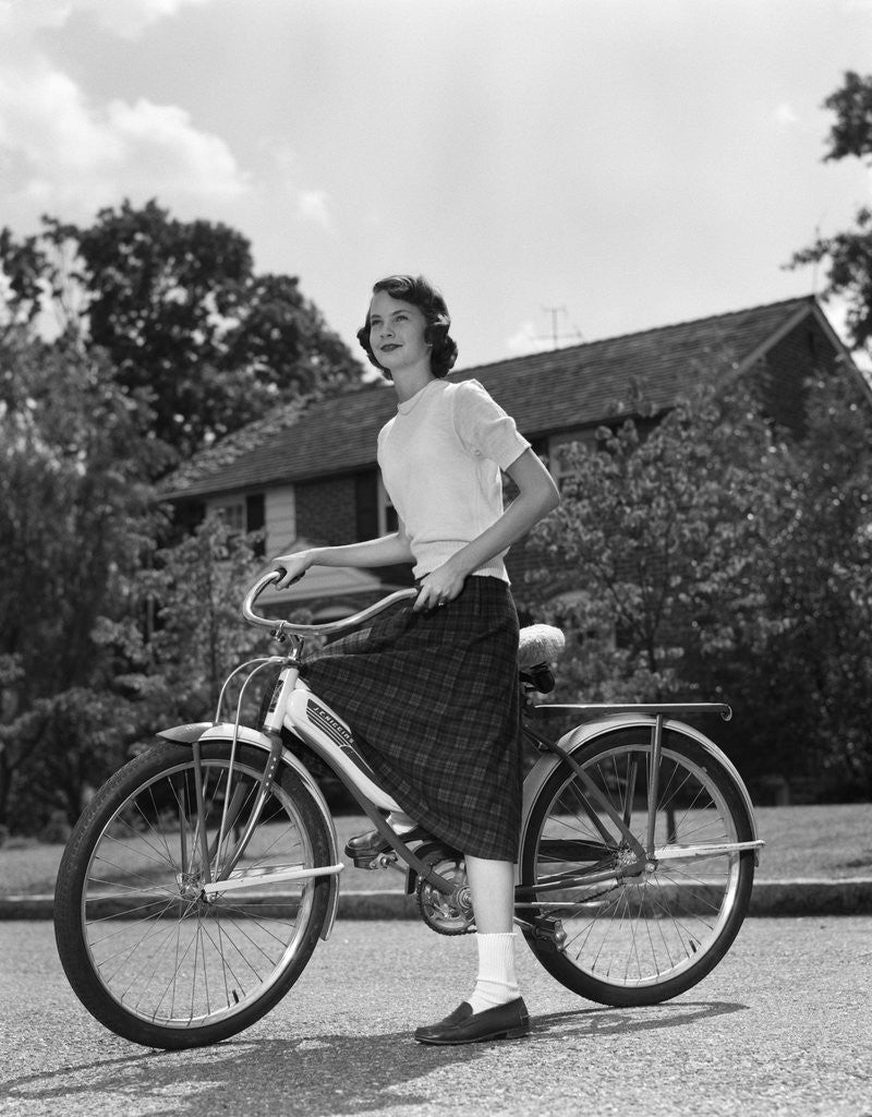 Detail of 1950s Teen Girl Standing With Bike by Corbis