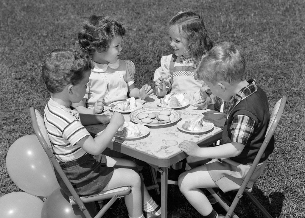 Detail of 1950s Boys and Girls At Table Eating Cookies and Ice Cream For Birthday Party by Anonymous