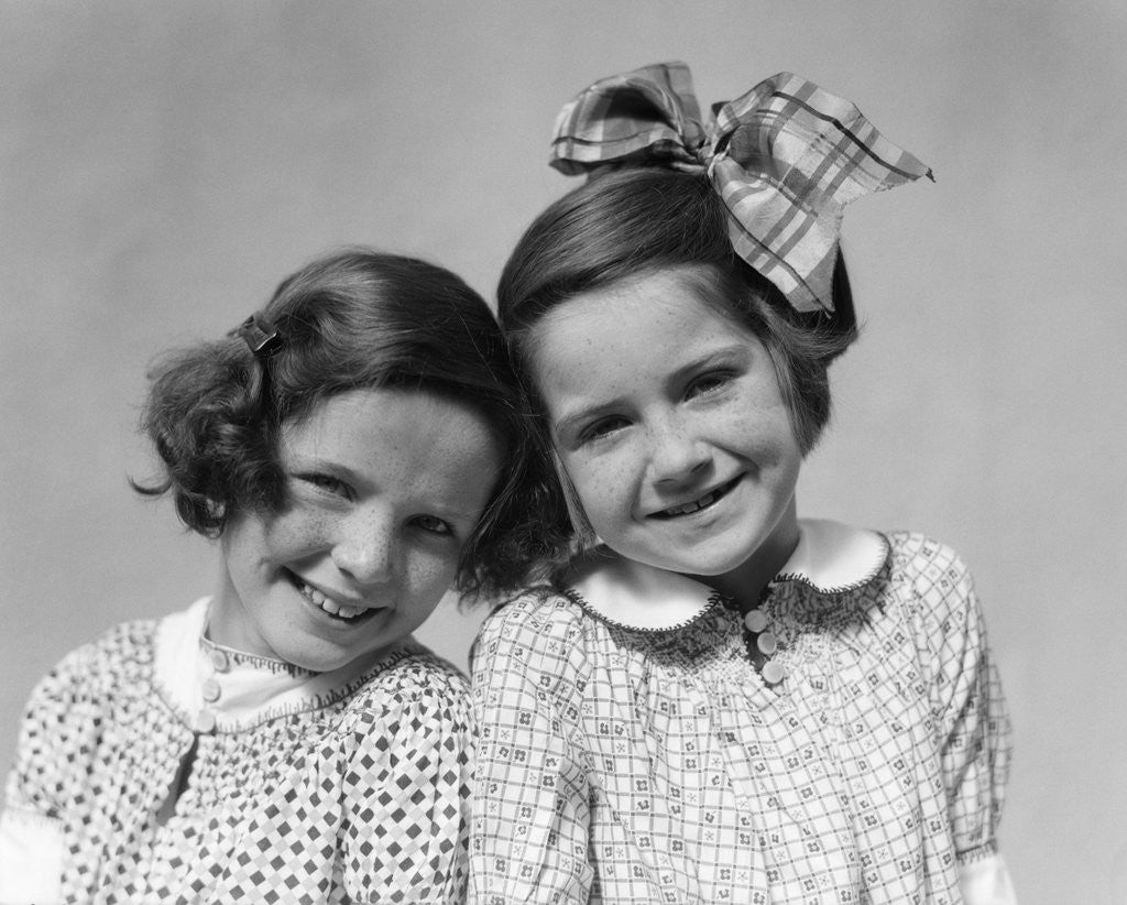Detail of 1920s 1930s Portrait Two Girls Head To Head by Anonymous
