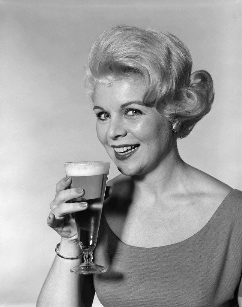 Detail of 1960s Retro Woman Beer Glass Smile by Anonymous