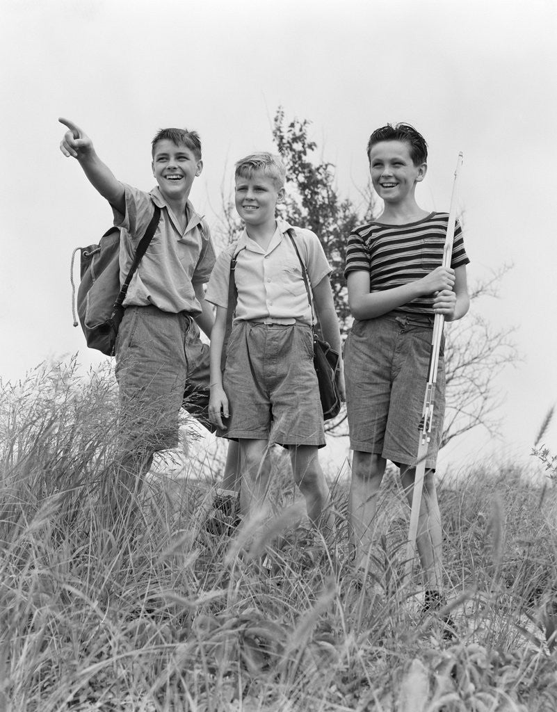 Detail of 1940s Three Boys Hiking Field by Anonymous
