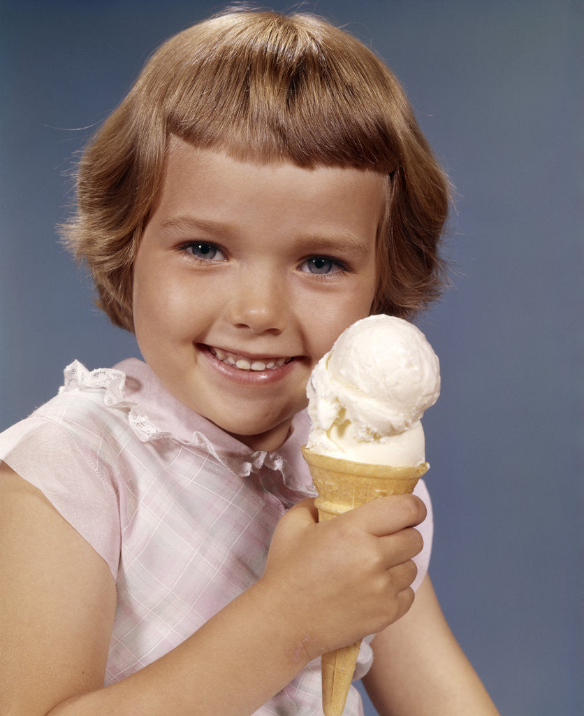 Detail of 1960s Retro Girl Ice Cream Cone Smile by Anonymous