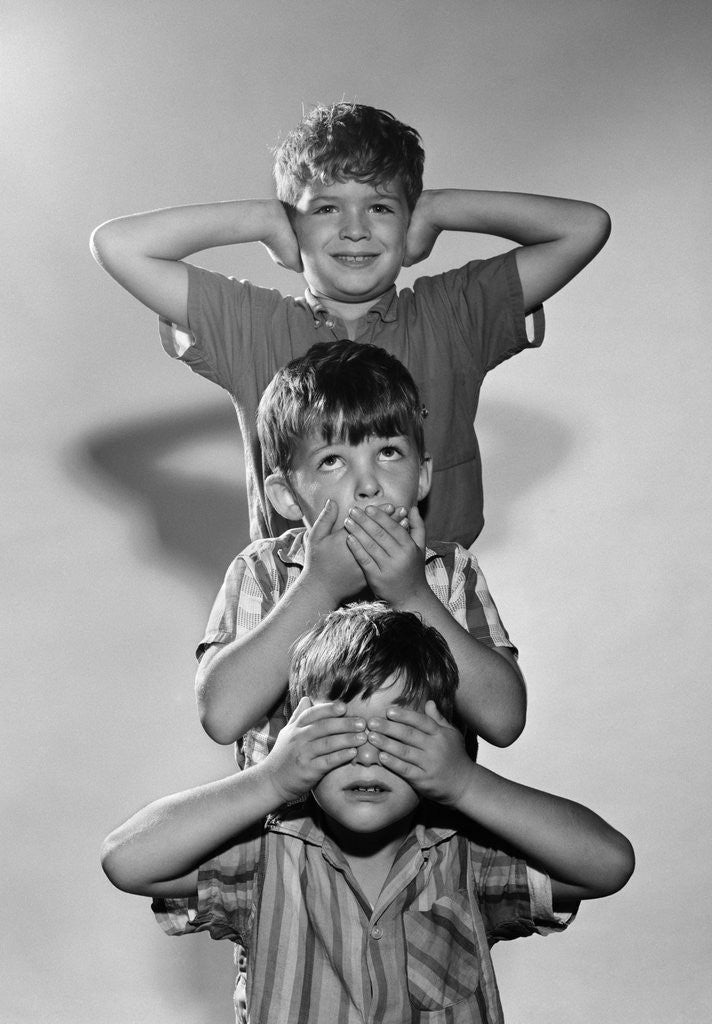 Detail of 1960s Portrait Of 3 Boys Miming Hear See Speak No Evil by Anonymous