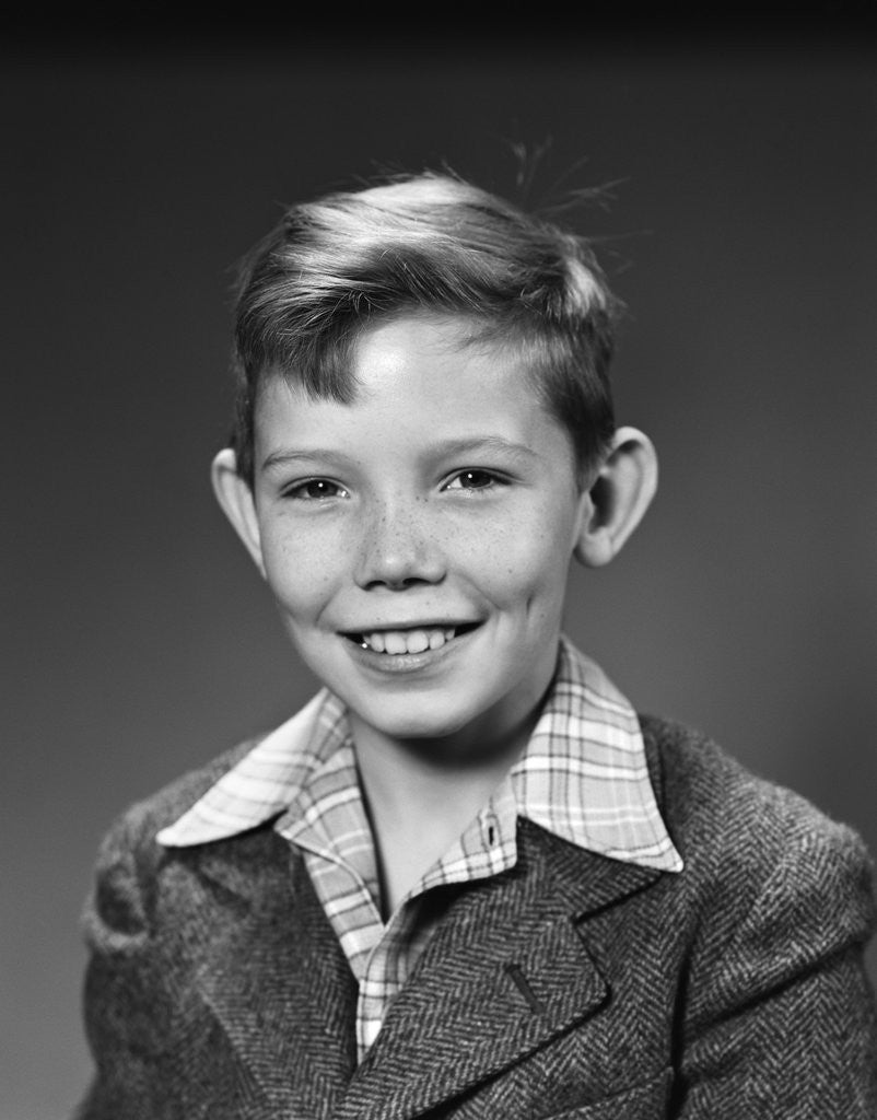 Detail of 1940s 1950s Boy Portrait Plaid Shirt Wool Jacket School Picture by Corbis