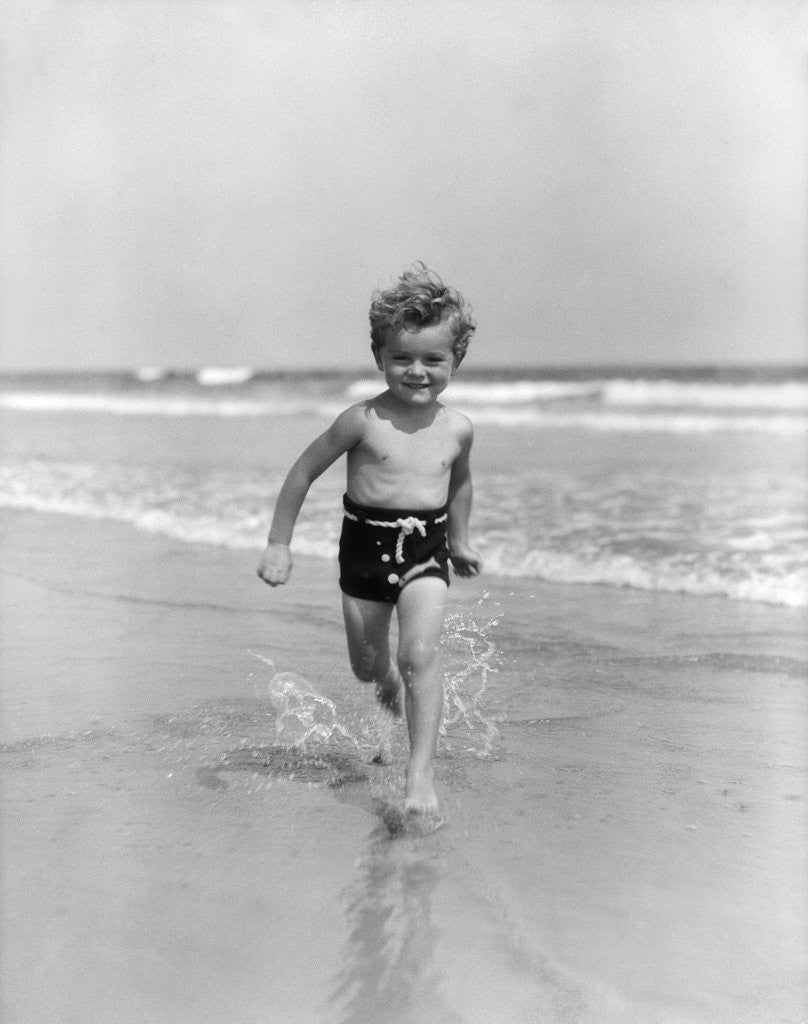 Detail of 1930s Little Toddler Running In Surf by Anonymous