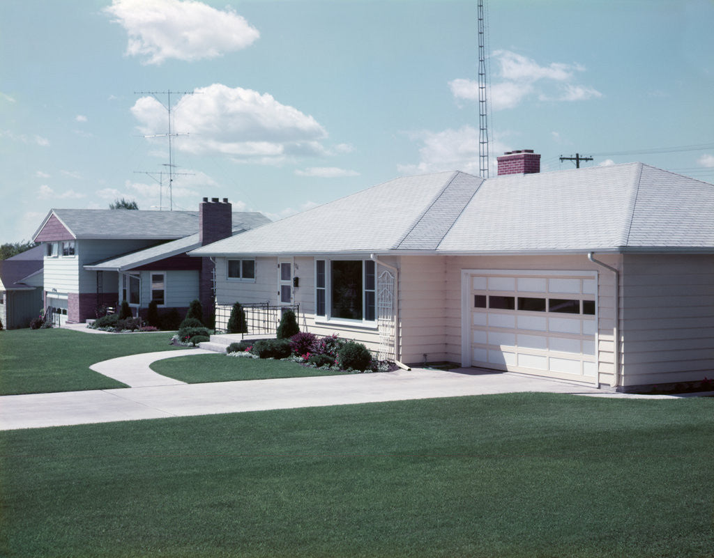 Detail of 1950s Suburban Single Family House Driveway Garage by Anonymous