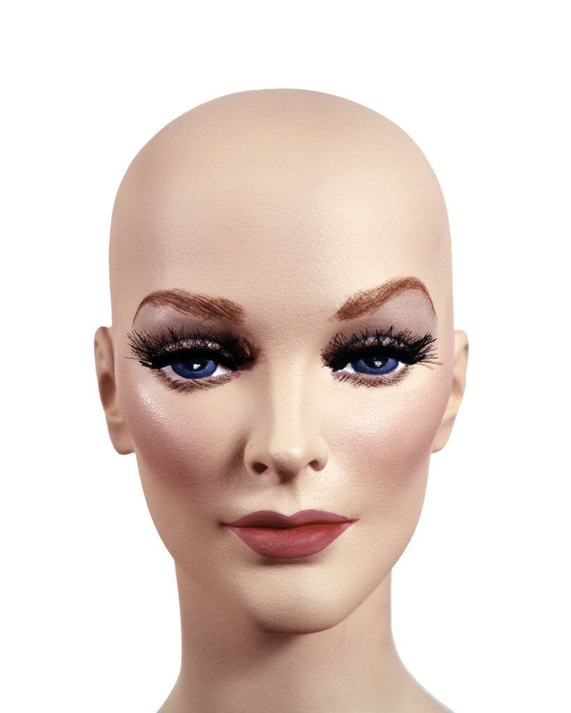 Detail of Symbolic Portrait Of Woman Mannequin Head Without Hair 1970s Style Make-Up Studio Indoor by Anonymous