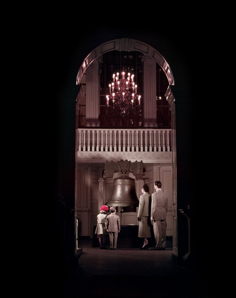 Detail of 1950s Family Seen Through Tall Arch At Liberty Bell In Independence Hall by Anonymous