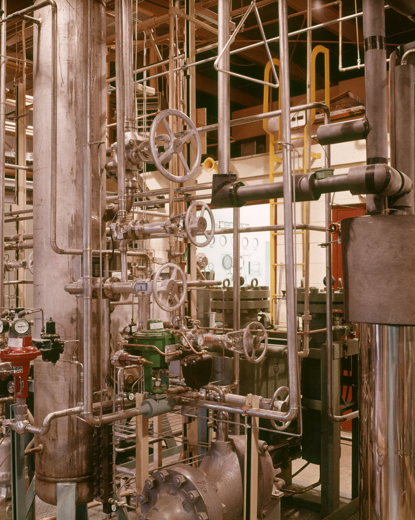 Detail of 1970s Interior Atomic Power Plant Maze Of Pipes Piping Valves Gauges Nuclear Energy Industry by Anonymous