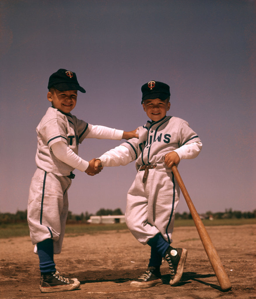 Detail of 1960s Two Boys Playing Little League Baseball Shaking Hands by Anonymous