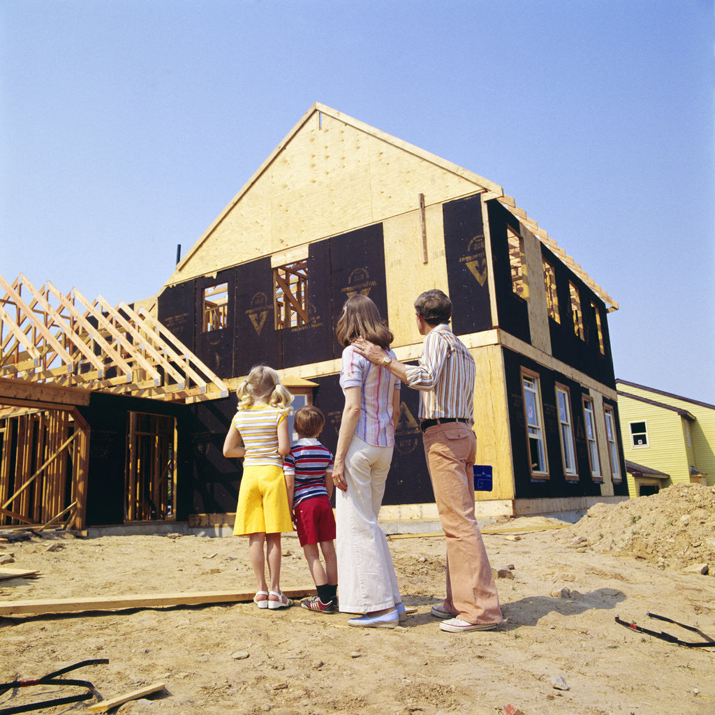 Detail of 1970s Family In Front Of A House Under Construction by Anonymous
