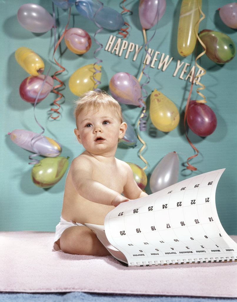 Detail of 1960s New Year Baby Turning Calendar Page by Corbis