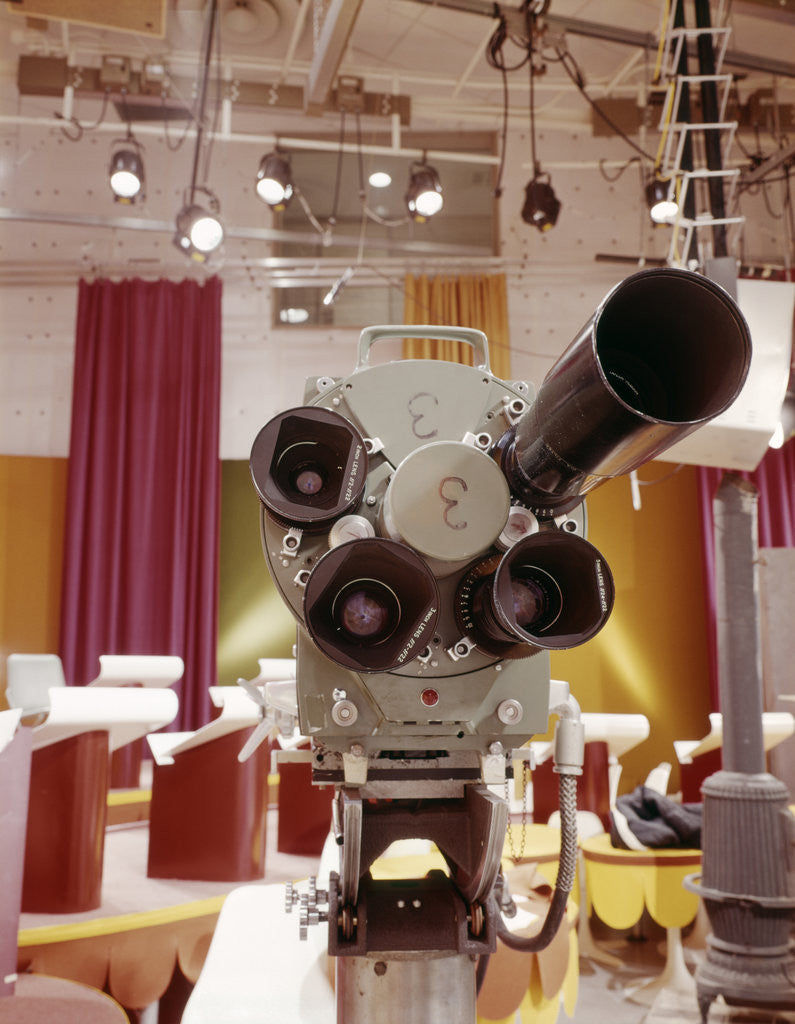 Detail of 1960s Close-Up Frontal View Of Multi Lens Television Camera In Studio by Anonymous