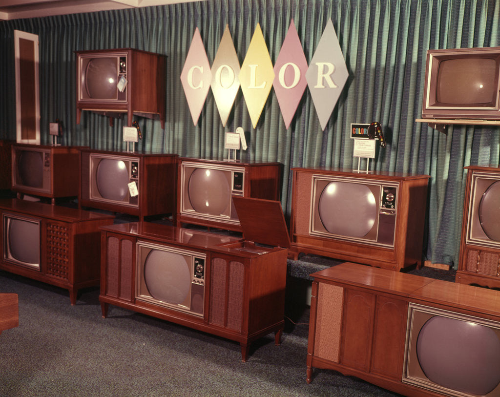 Detail of 1960s Display Of Color Television Sets For Sale In Department Store by Corbis