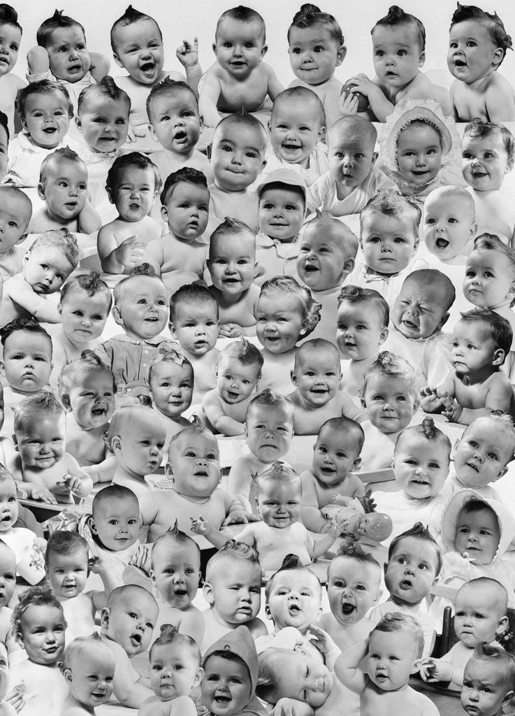 Detail of 1950s Collage Montage Of Baby Heads With Many Various Happy And Expressions by Anonymous