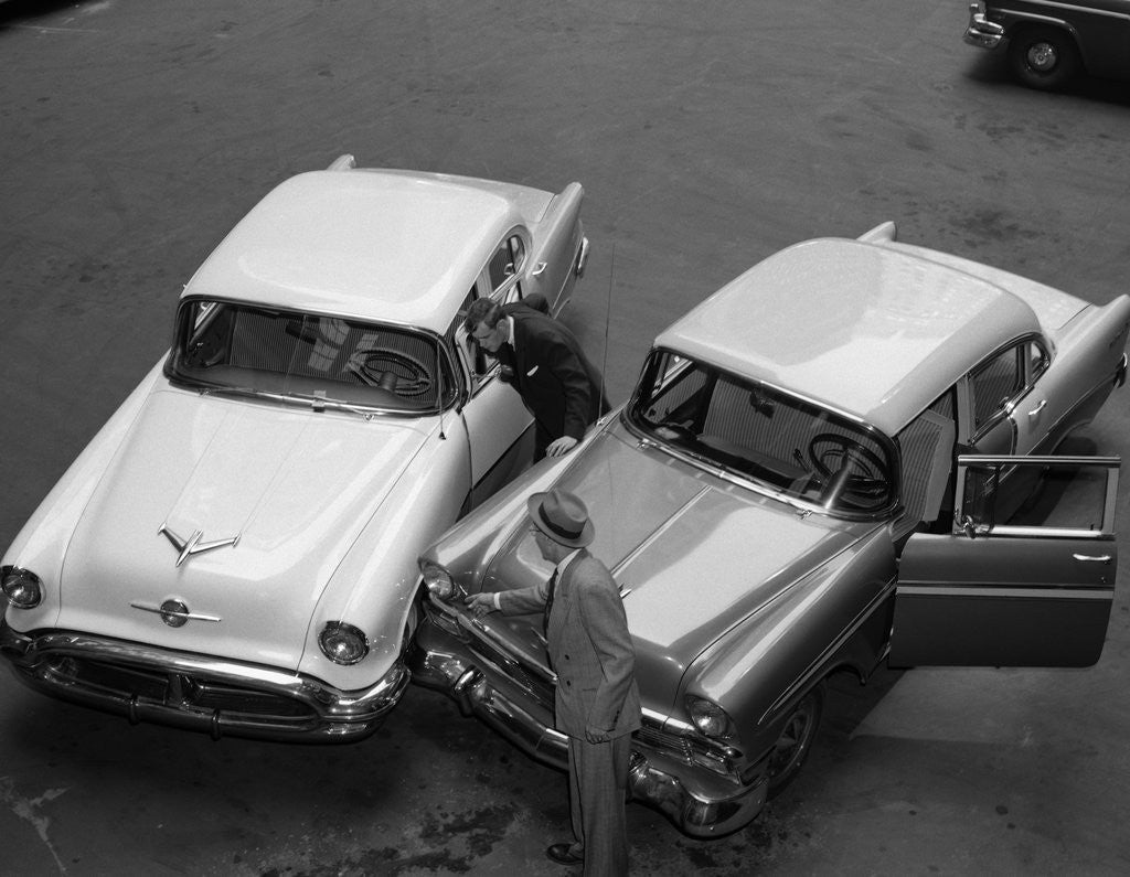Detail of 1950s 1960s Automobile Fender Bender Accident In Parking Lot by Anonymous