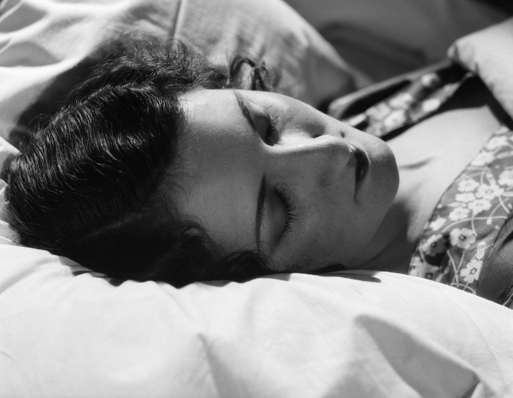 Detail of 1920s 1930s Brunette Woman Head On Pillow Sleeping Asleep by Anonymous