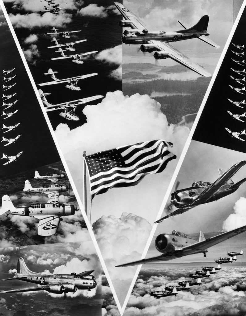 Detail of World War II Victory In The Air Montage In Shape Of V American Flag In Center by Anonymous