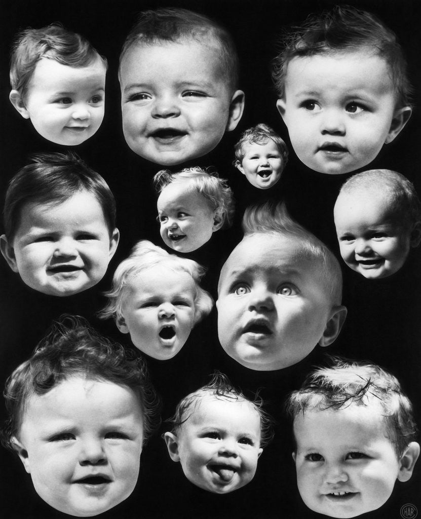 Detail of 1930s Montage Of Baby Heads With Various Expressions by Anonymous