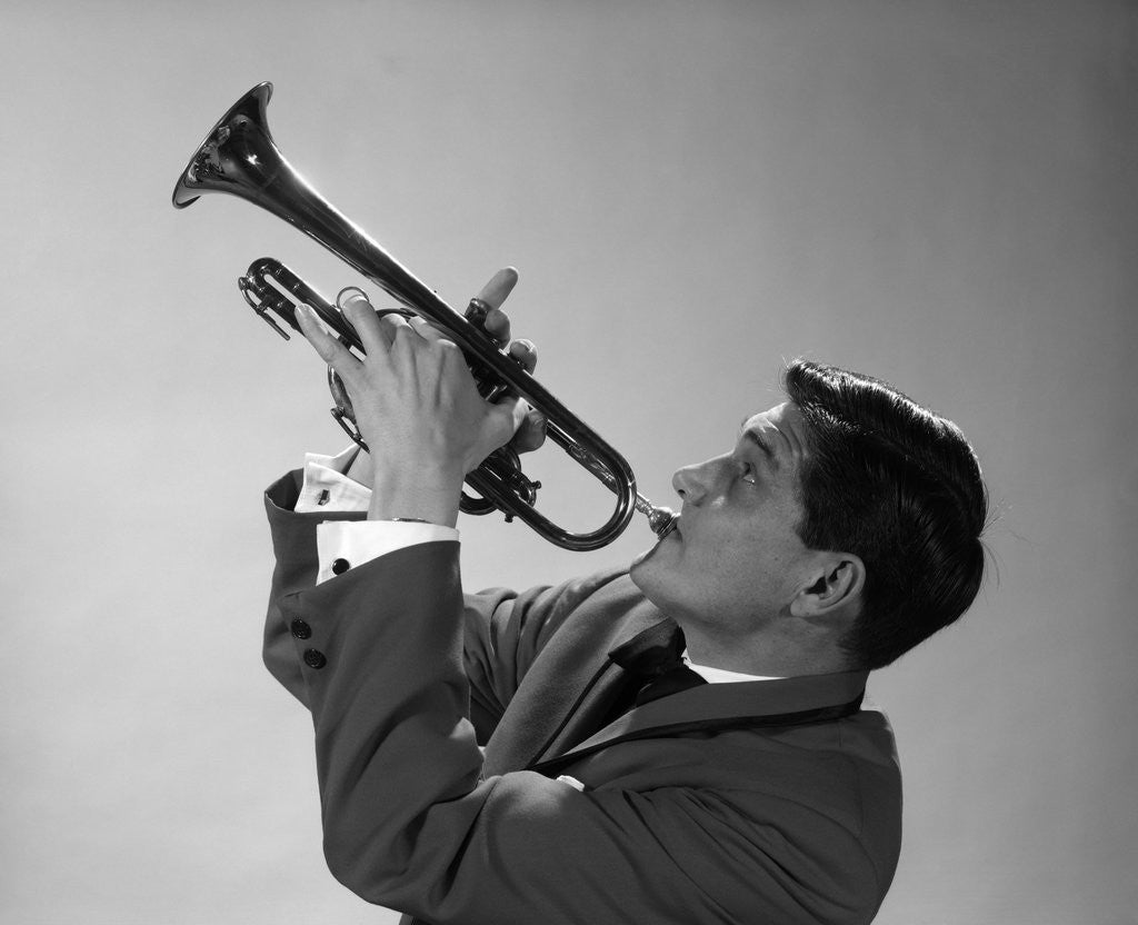 Detail of 1960s 1970s Man Jazz Musician Playing Trumpet Solo by Corbis
