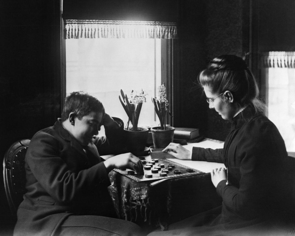 Detail of 1890s 1900s Couple Playing Checkers by Anonymous