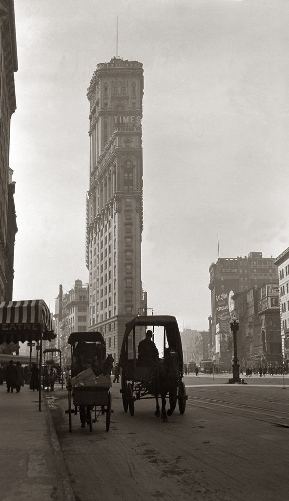 Detail of 1900 New York City With Horse and Wagon In Foreground and Times Building In Background by Anonymous