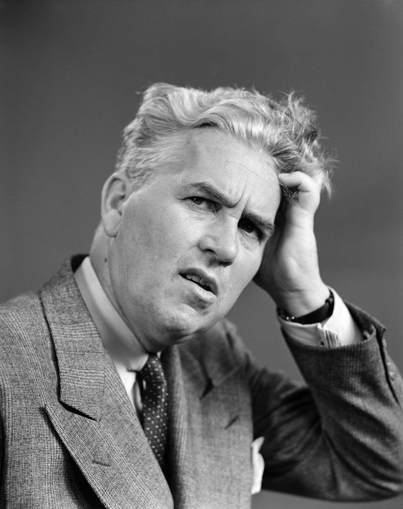 Detail of 1930s 1940s Man Portrait Hand Held Up To Head by Anonymous