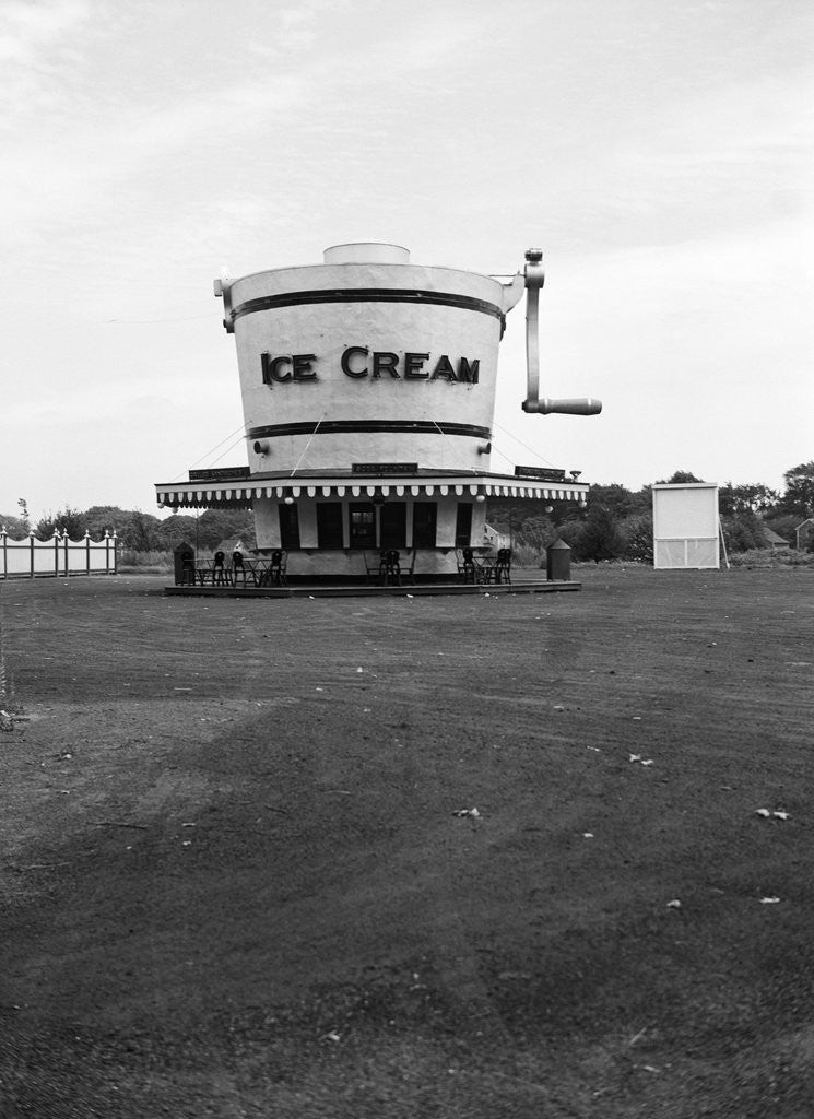 Detail of 1937 1930s Roadside Refreshment Stand Shaped Like Ice Cream Maker by Anonymous