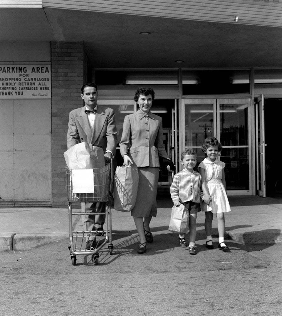 Detail of 1950s Family Walking Out Of Supermarket Store by Anonymous