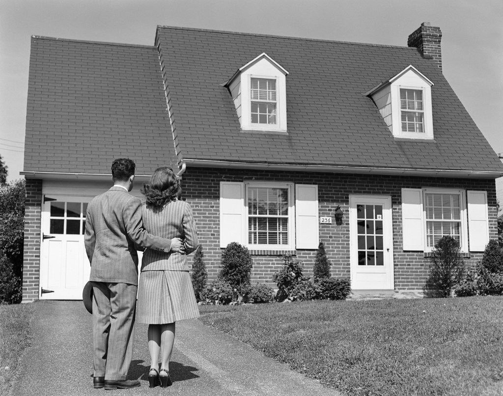 Detail of 1940s Couple Looking At House by Anonymous