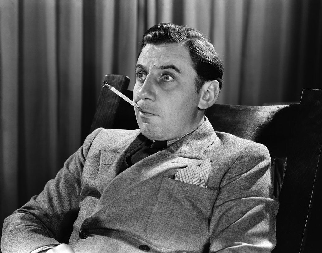 Detail of 1930s Bug-Eyed Man With Thermometer In Mouth by Anonymous