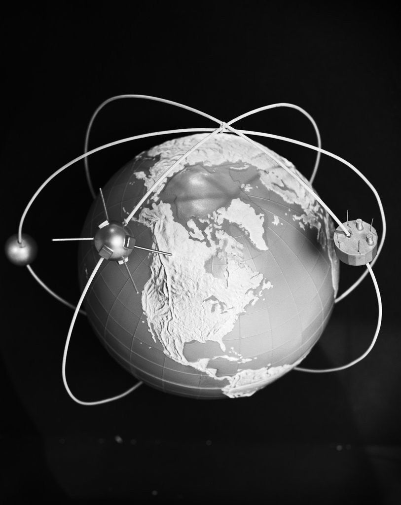 Detail of 1960s Model Of Earth With Three Satellites In Orbit by Anonymous